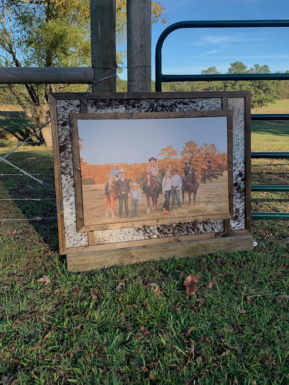 Large Custom Built Genuine Cowhide and Wood Photo Frame for Canvas