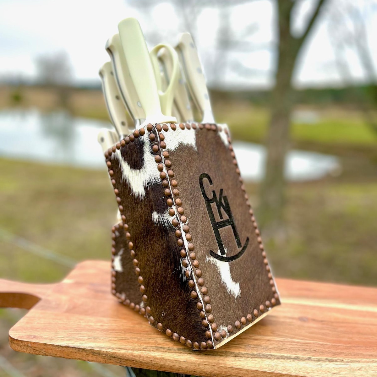 Custom Western Cowhide Knife Block Set With Genuine Hair on Hide - Etsy