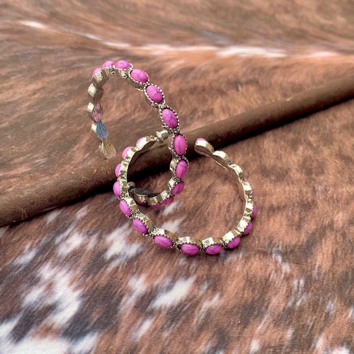 Western Pink Faux Stone Hoop Earrings , Hooped Earrings , Jewelry