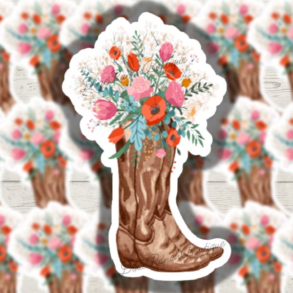 Floral Cowgirl Boots Western Decal Sticker