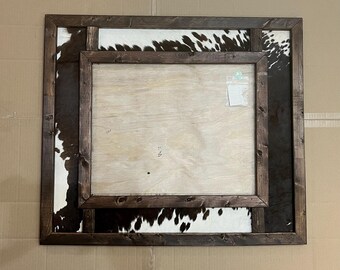 Large Custom Built Genuine Cowhide and Wood Photo Frame for Canvas