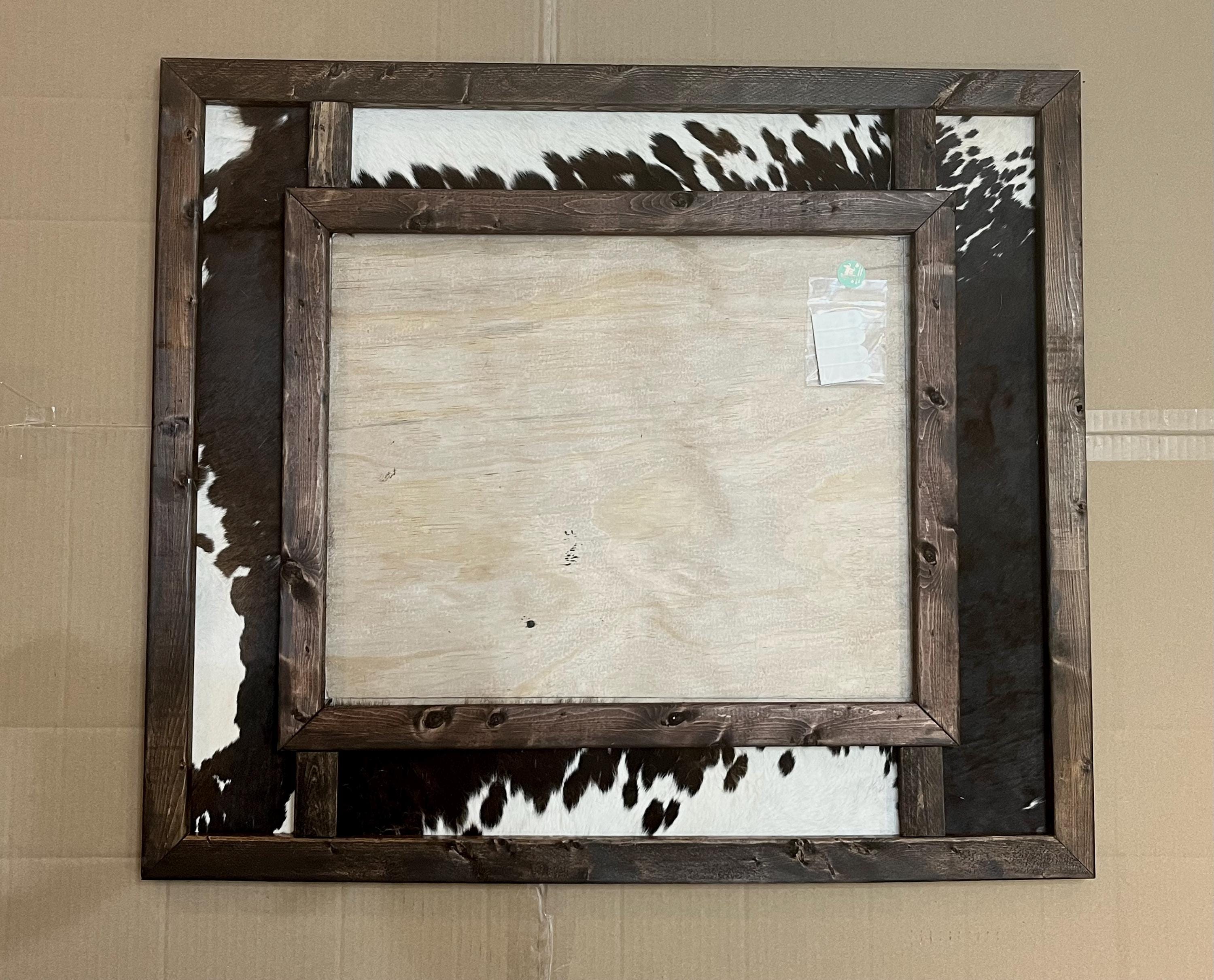 Large Custom Built Genuine Cowhide and Wood Photo Frame for Canvas