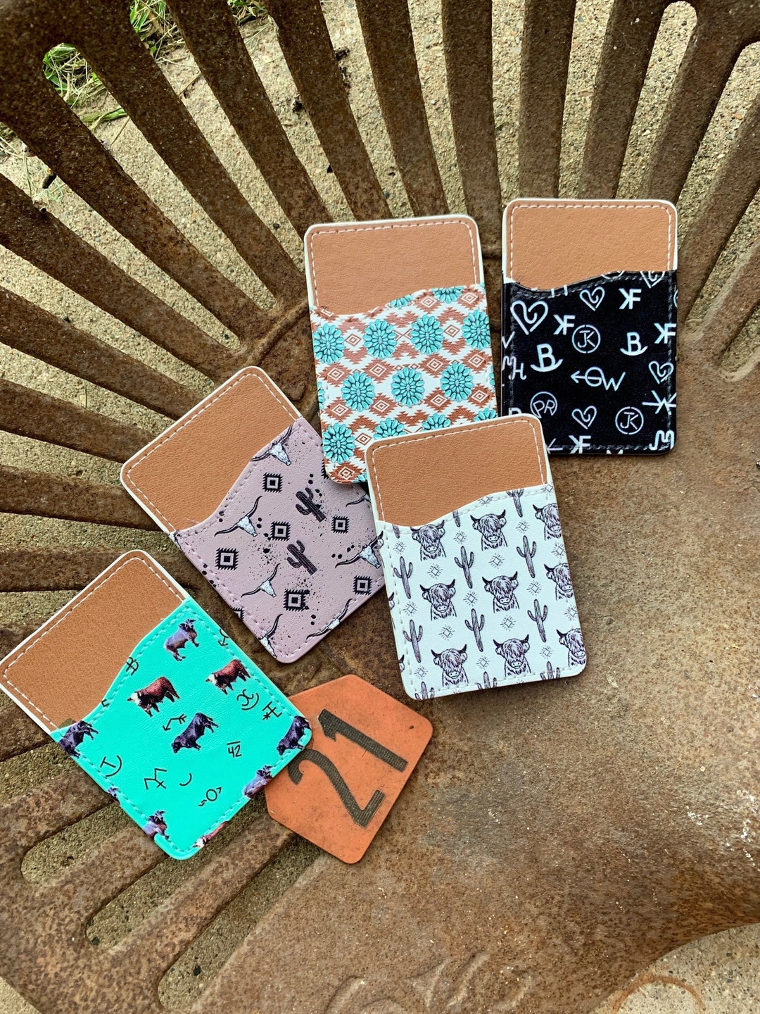 Western Style Phone Case Adhesive Card Sleeve , Pocket Accessory Cattle