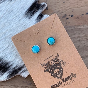 Western Faux Turquoise Stud Earrings , Cowgirl Jewelry