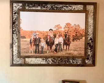 Large Custom Built Genuine Cowhide and Wood Photo Frame for Canvas
