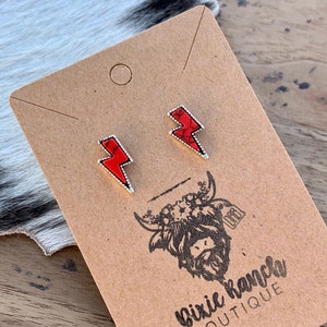 Western Punchy Red Lightning Bolt Stud Earrings ,  Cowgirl Jewelry