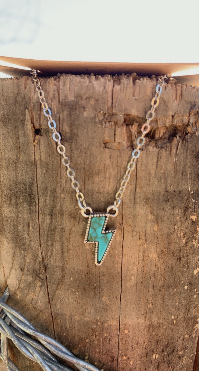 Western Lightning Bolt Faux Turquoise Pendant Necklace image 4