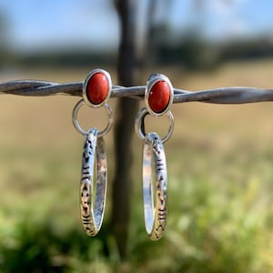 Western Boho Vintage Hoop Earrings with Rustic Stones