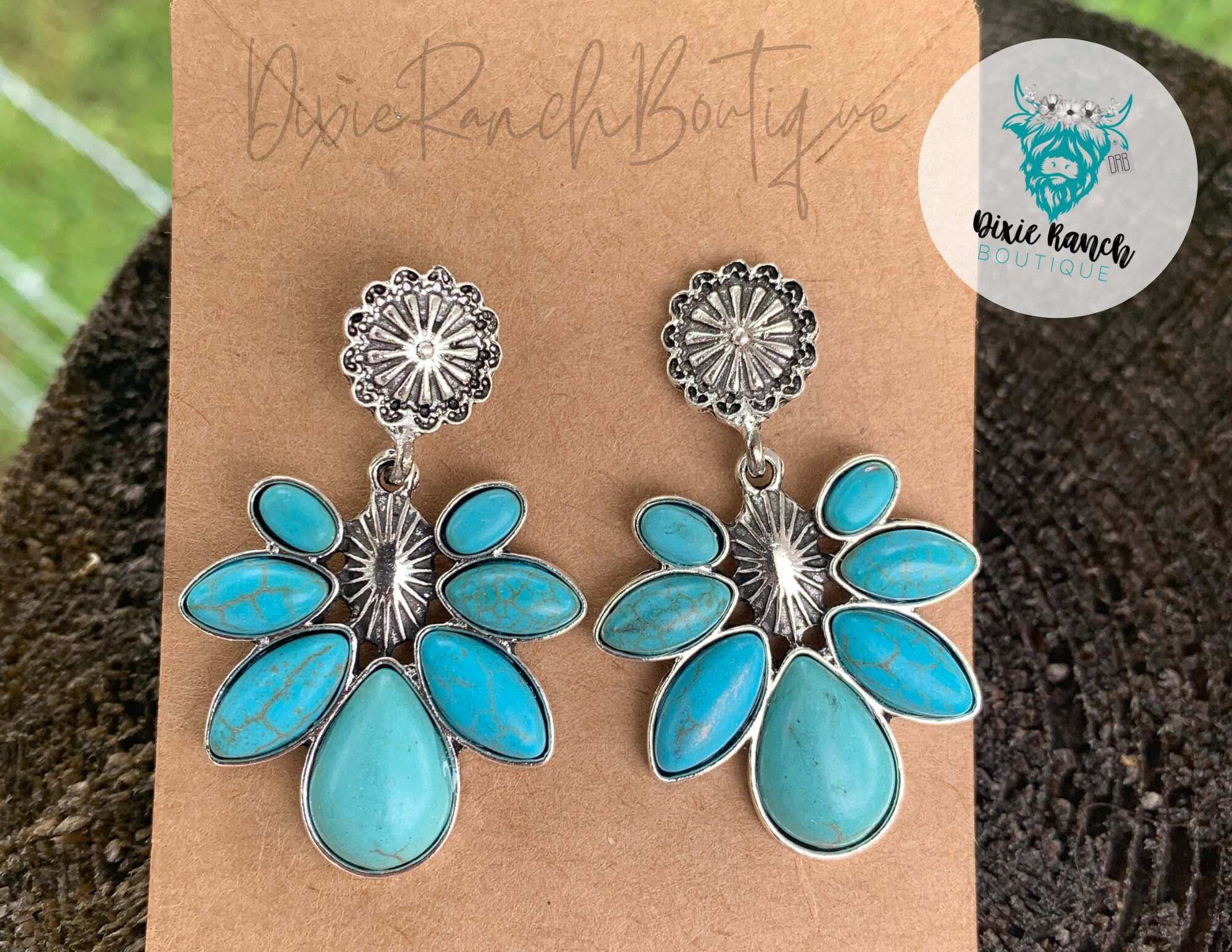 Faux turquoise cluster earrings deals