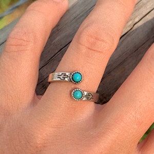 Western Adjustable Faux Turquoise Stone Stamped Cactus Statement Ring