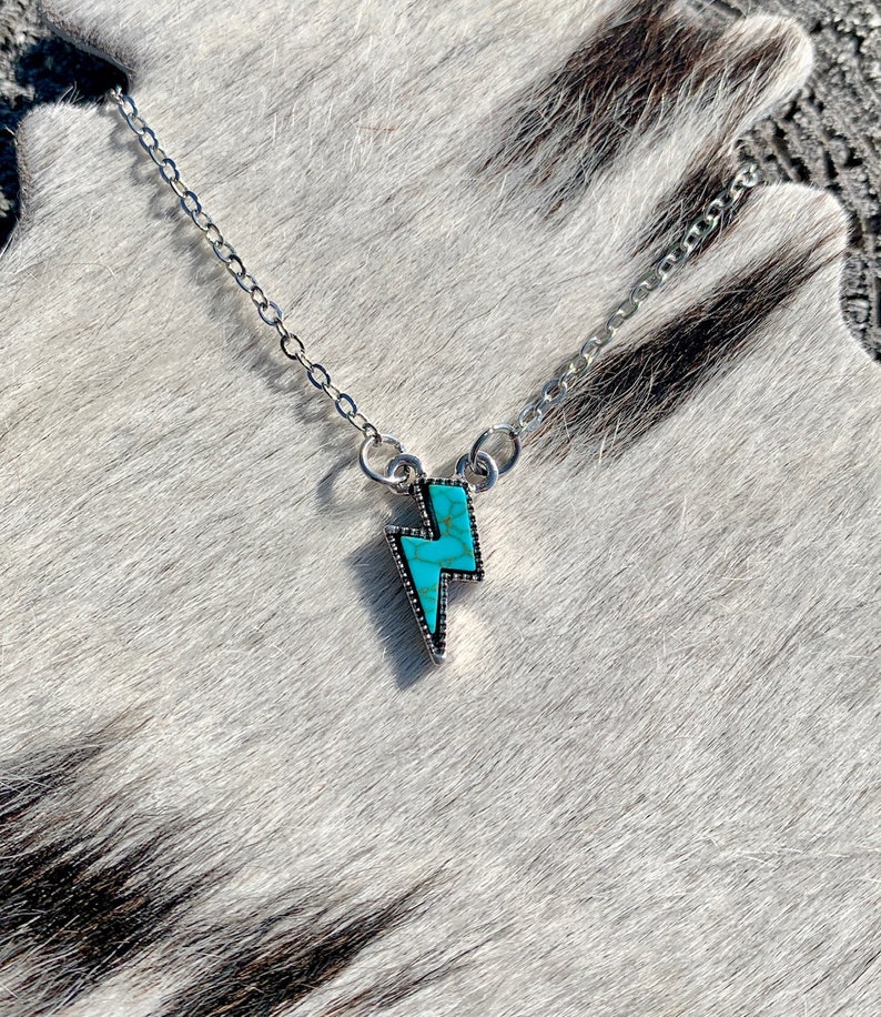 Western Lightning Bolt Faux Turquoise Pendant Necklace image 3