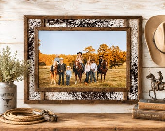 Large Custom Built Genuine Cowhide and Wood Photo Frame for Canvas