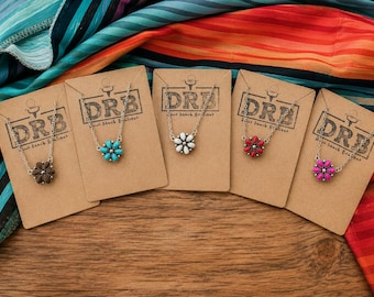 Western Charm Necklace featuring Turquoise , Pink , Red, and White Cream Charm