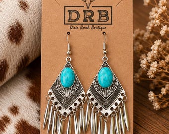 Boho Western Dangle Earrings Faux Turquoise Stone