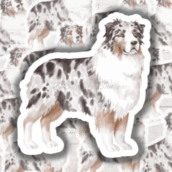 Australian Shepherd Cow Dog Decal Sticker // Aussie Dog Decal Sticker // Cute Cowboy Dog