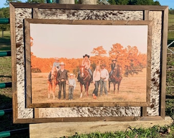 Large Custom Built Genuine Cowhide and Wood Photo Frame for Canvas