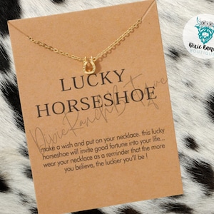 Western Lucky Horseshoe Wish Necklace // Gold Colored Charm