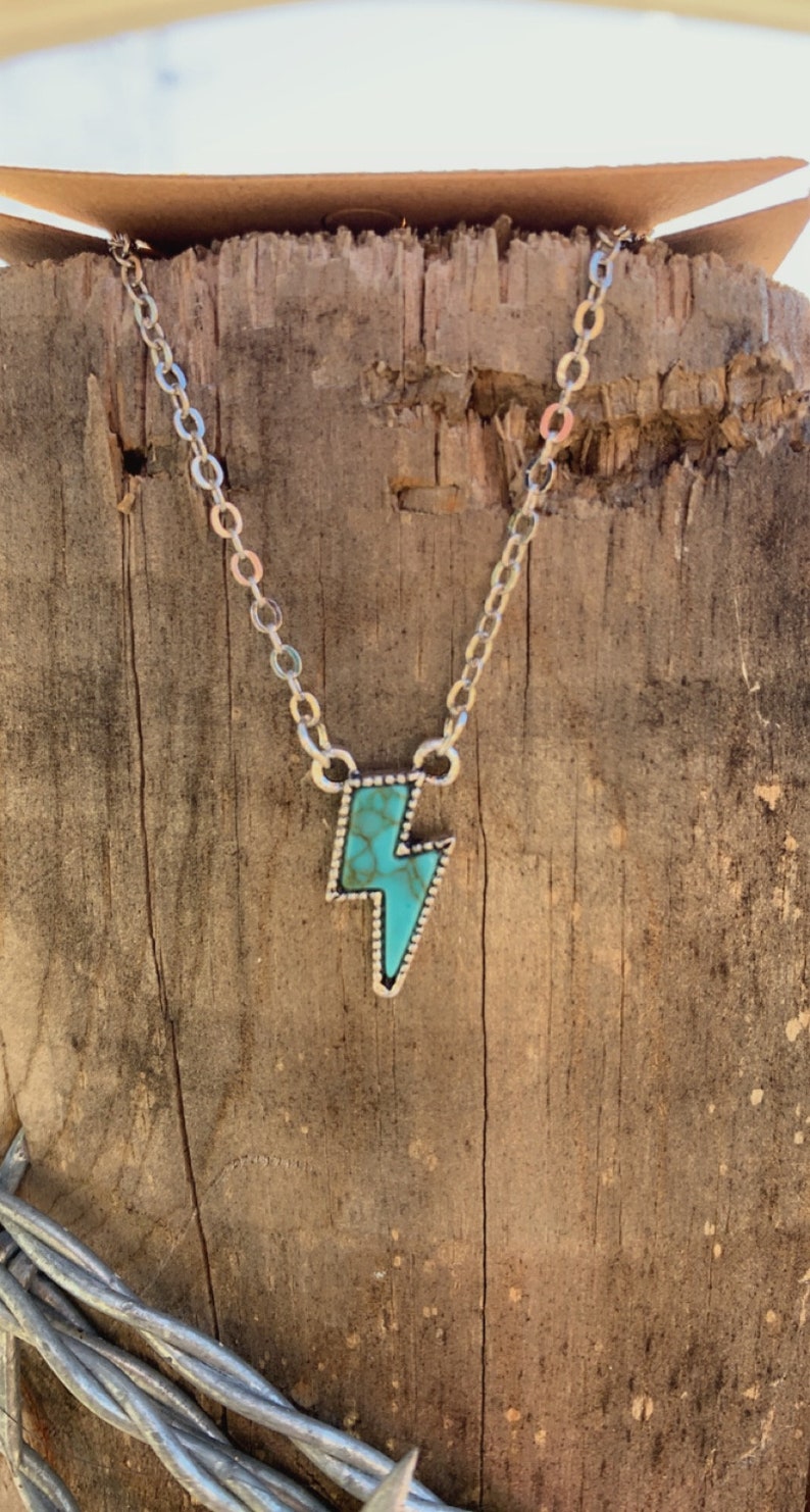 Western Lightning Bolt Faux Turquoise Pendant Necklace image 6