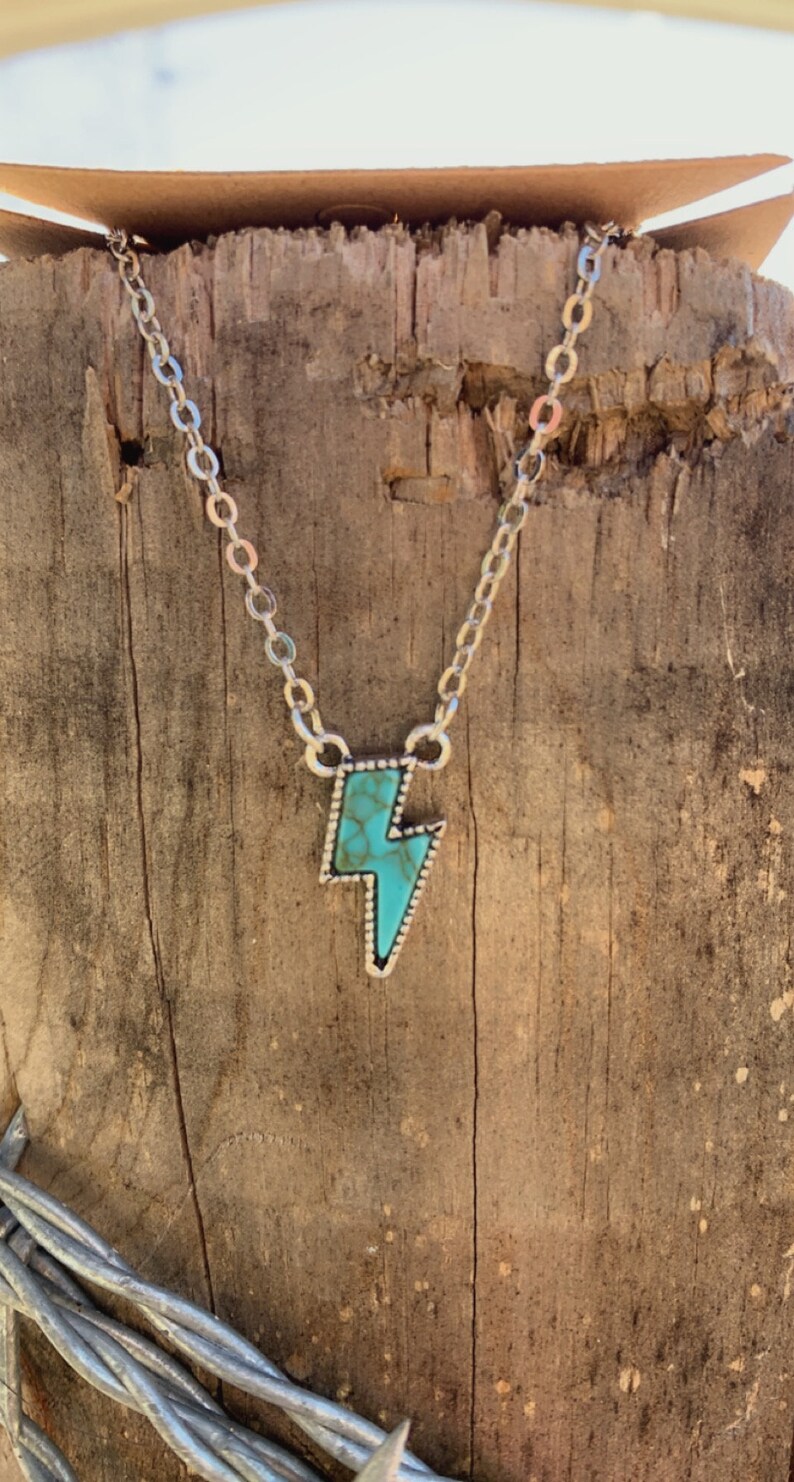 Western Lightning Bolt Faux Turquoise Pendant Necklace Etsy