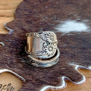 Western Tooled Floral Ring , Adjustable Statement Ring