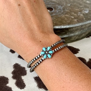 Faux Navajo Bead and Floral Turquoise Western Stone Cuff Bracelet