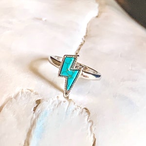 Lightning Bolt Ring Western Faux Turquoise