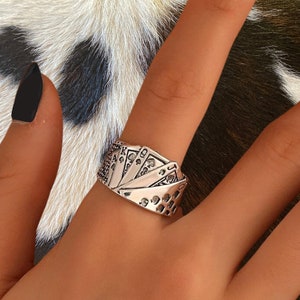 Western Stamped Playing Cards Cuff Ring , Cowgirl Jewelry