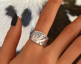 Western Stamped Playing Cards Cuff Ring , Cowgirl Jewelry