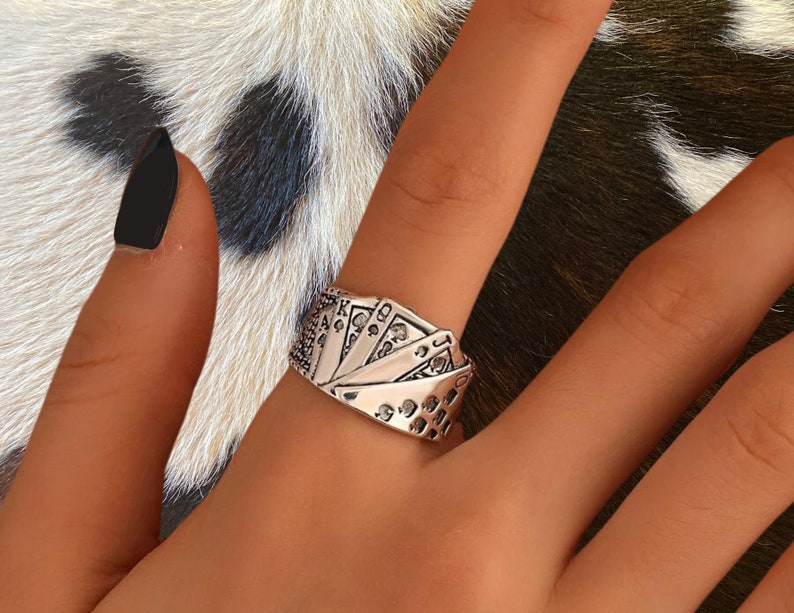 Western Stamped Playing Cards Cuff Ring , Cowgirl Jewelry image 1