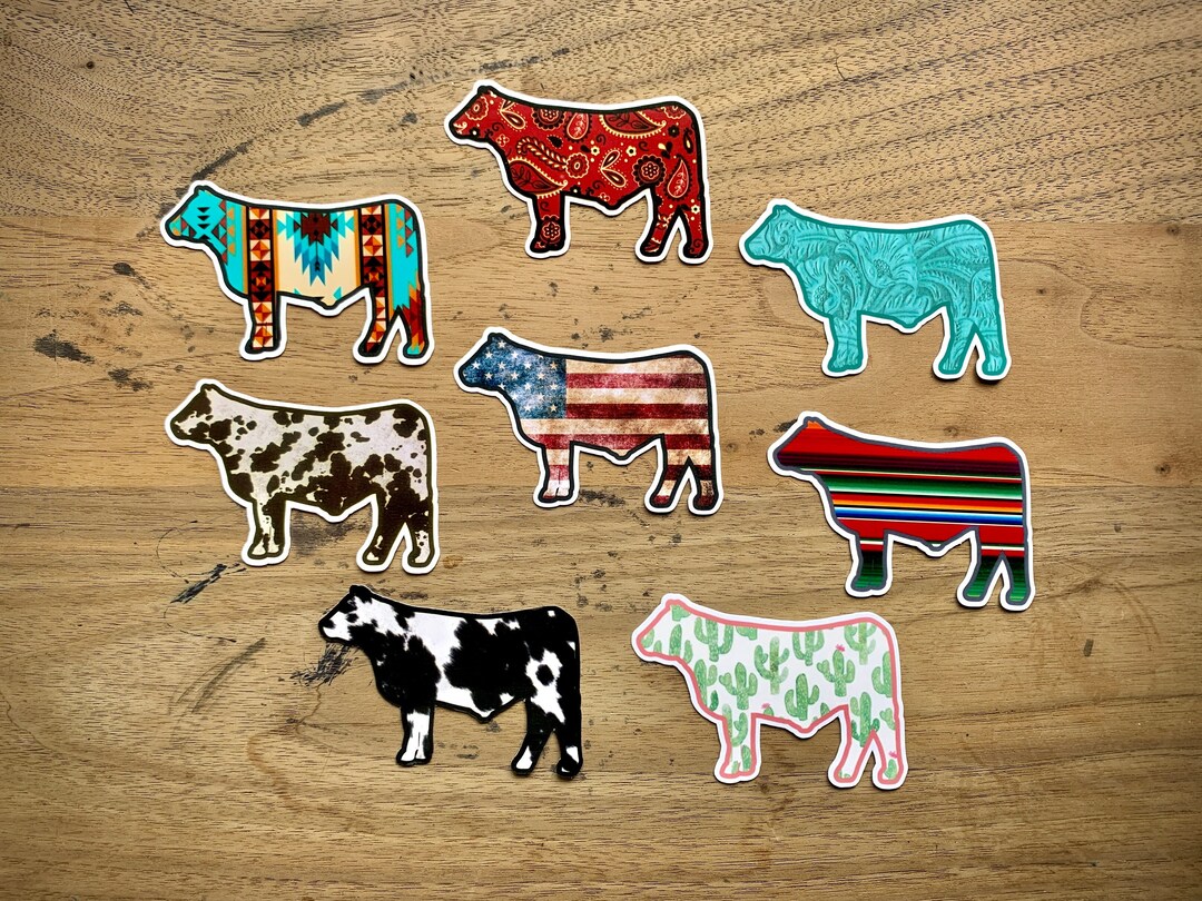Cowhide Sticker Western Bundle Pack of Cow Silhouette Decal Sticker , Cowgirl Decal ...