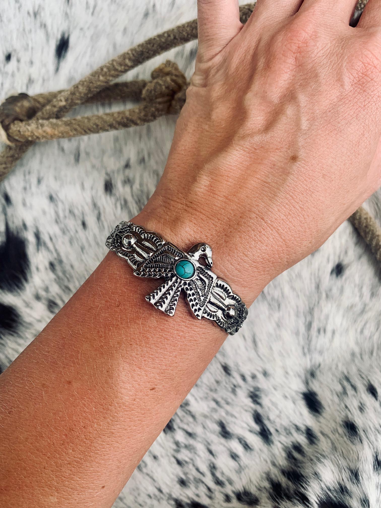 Western Aztec Tribal Desert Thunderbird Cuff Bracelet Featuring