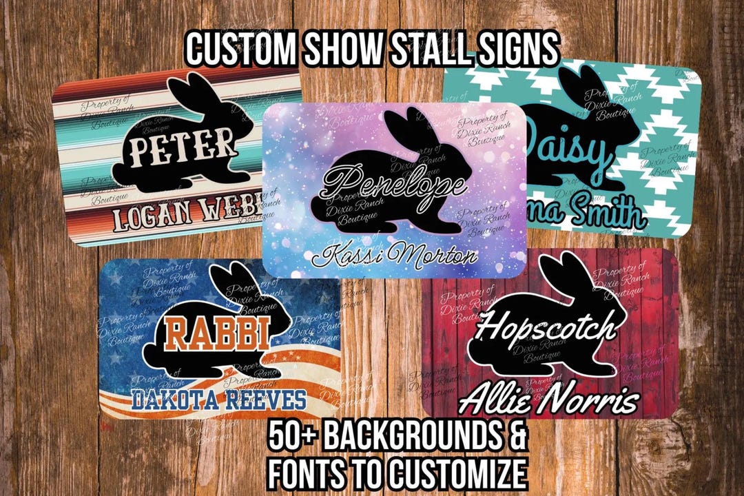 Custom Rabbit Stall Cage Sign , Show Rabbit Hare Sign Sublimation ...