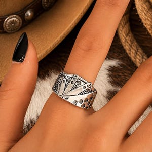 Western Stamped Playing Cards Cuff Ring , Cowgirl Jewelry