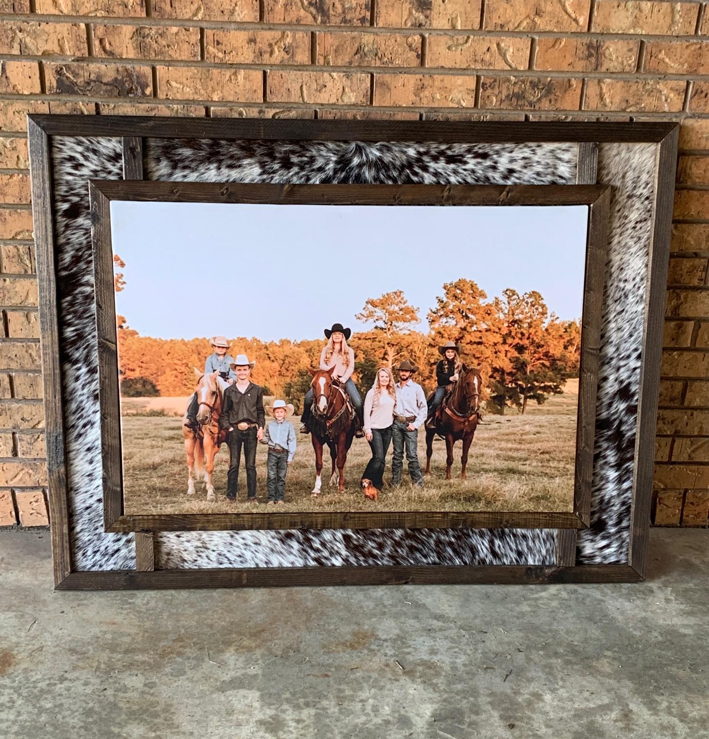 Large Custom Built Genuine Cowhide and Wood Photo Frame for Canvas