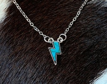 Western Lightning Bolt Faux Turquoise Pendant Necklace