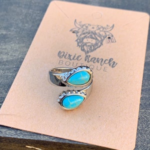 Western Faux Turquoise Stone Ring / Adjustable Cowgirl Jewelry / Statement Ring