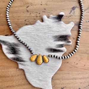 Mustard Cluster Faux Stone Necklace with Navajo Bead Western Necklace