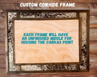 Large Custom Built Genuine Cowhide and Wood Photo Frame for Canvas