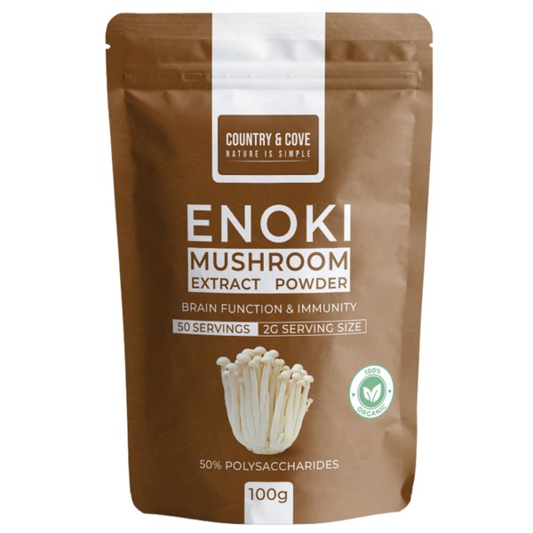 Organic Enoki Mushroom Extract Powder | Nootropic Superfood Supplement | Immune System & Brain Cognition | Tea, Coffee or Cooking | Vegan |