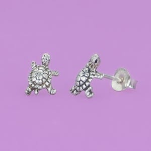 Turtle Stud Earrings 925 Sterling Silver | CZ Turtle Stud | Dainty Ocean Jewelry | Minimalist Sea Animal Gift | Nature-Inspired Marine Stud