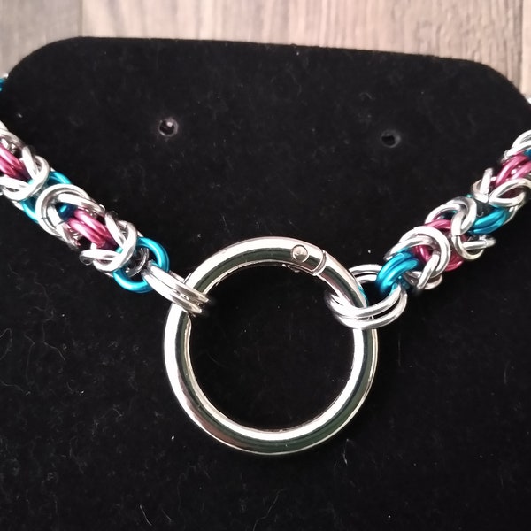 Variegated Trans Pride chain collar, Day Collar, Pet Collar, Slave Collar, Trans necklace, pet play, LGBTQ+, Spring Ring Byzantine