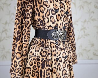 1970s Vintage Faux Fur Leopard Cheetah Print Princess Mini Coat Jacket