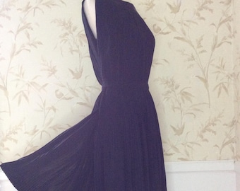 1950s Vintage Sheer Chiffon Accordion Pleat Draped Grecian Goddess Wiggle LBD Dress
