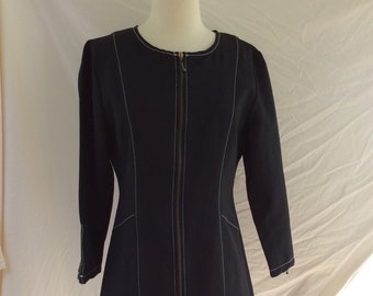 Mod 1960's 1970's VINTAGE GO GO Mini Dress Zip Front and Sleeves