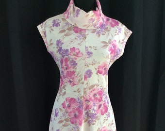 1970's VINTAGE Floral Polyester Disco Secretary Cowl Neck Dress S