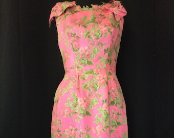 RARE 1950&#39;s Vintage Silk Custom Handmade OOAK WIGGLE Dress Amazing Detailing