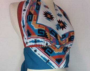 1970s VINTAGE Style OOAK Handmade SOUTHWESTERN Print Halter Crop Top