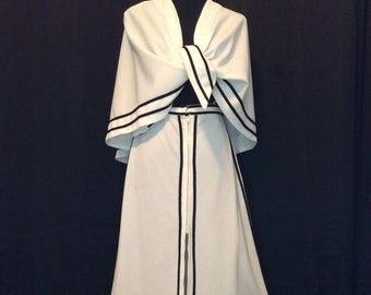 1970s MOD Vintage Designer MONOCHROME Maxi Dress Suit Skirt Cape