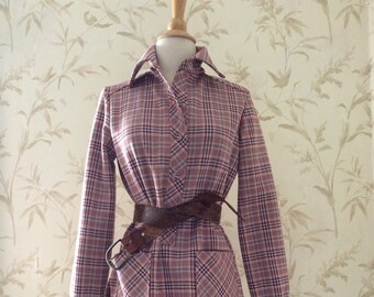1970s VINTAGE Pullover SHIRTJAC Plaid Polyester Shirt Jacket