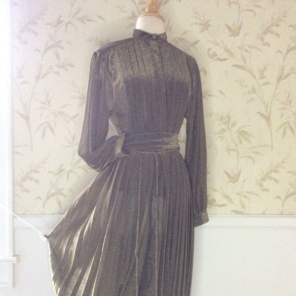 1980s Vintage AVANT-GARDE Metallic Pleated Designer STATEMENT Dress Suit Balloon Gaucho Pants Hollywood Glam